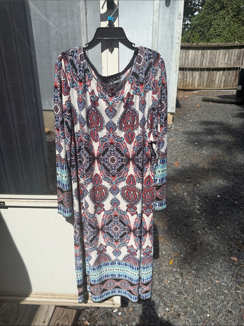 Paisley Print Long Sleeve Maxi Dress in White and Red